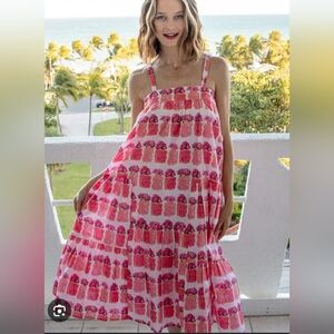 Dizzy Lizzie Vibrant Pink Patterned Midi Dress